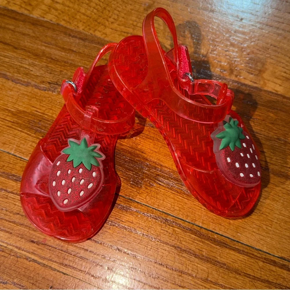 Old Navy Strawberry Jelly Sandals Toddler Girls Size 5 Red Glitter Summer Shoes
